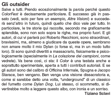 Editoriale di Tiziano Sclavi per DYD Color Fest 40
